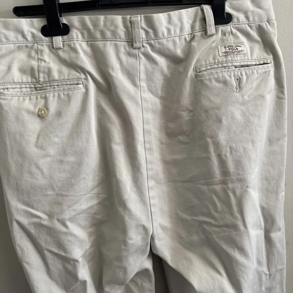 VTG 90s Polo Ralph Lauren Hammond Pant Mens 36x29 Khaki Classic Chino Pleated
